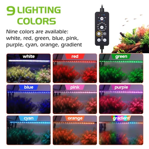 hygger Aquarium LED Beleuchtung,48W Vollspektrum Aquarium Beleuchtung,24/7 Aquarium Lampe Fish Tank Light mit 9 Mehreren Farben und 10 Einstellbare Helligkeit für 120-132cm Süßwasser Tanks – Bild 4