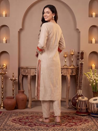 Image of INDO ERA Women's Silk Blend Embroidered Sequinned Kurta & Pant with Dupatta Set (IEAI13251)|Kurti Set For Woman
