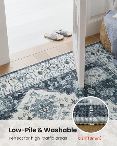 AMADA HOMEFURNISHING 8x10 Area Rug, Washable Low-Profile Large Area Rug with Non-Slip Backing & Durable Edge Binding, Vintage Large Rugs for Living Room, Bedroom