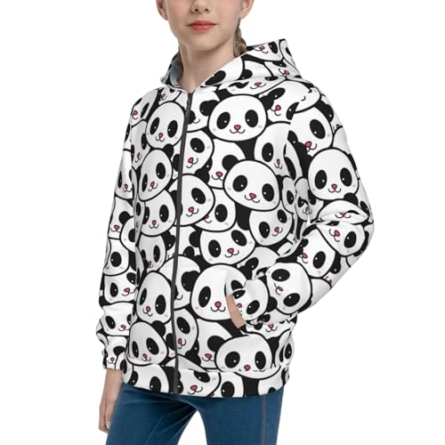 Cute Panda Face Kid Hoodies Boys Zip Up Sweatshirts Girls Pullover with Pocket