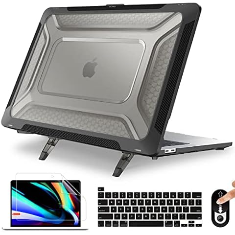 Mektron Compatible with MacBook Pro 16 inch Case 2020 2021 2019 Release A2141 with Touch bar & Touch ID, Plastic Hard Shell Case with TPU Bumper&Dust Plug&Keyboard Cover, Black Cover