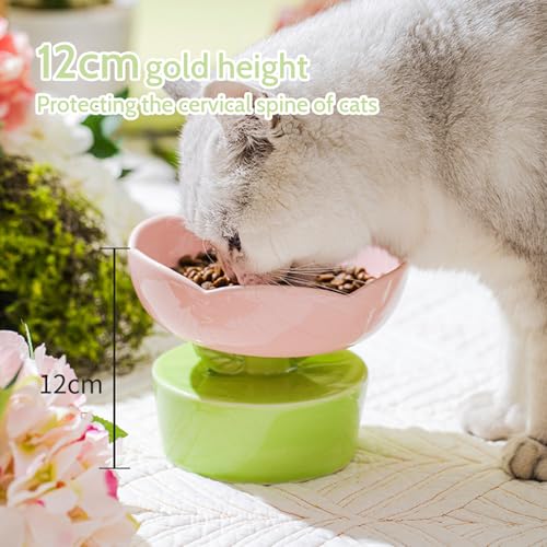Bol pour chat surélevé protégeant les cervicales avec socle céramique fleur - 7