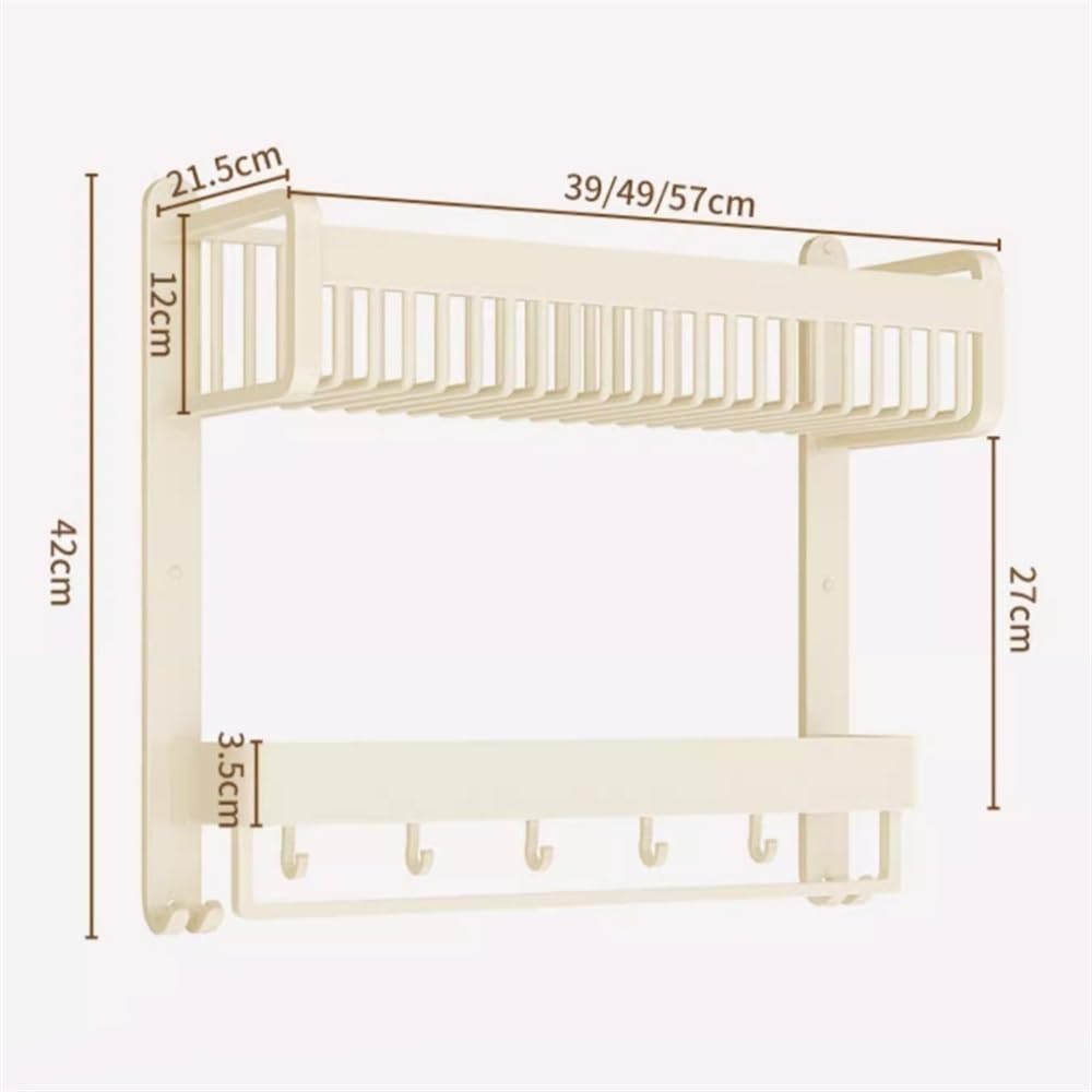Portaoggetti Doccia Portaoggetti da bagno integrato a 2 livelli, portaoggetti da doccia da parete con barra portasciugamani e ganci, organizer da doccia in alluminio senza foratura Mensole Bagno(39CM)