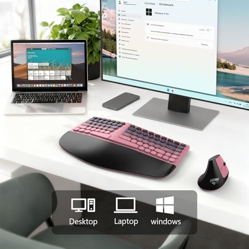Image of MOFII Wireless Ergonomic Keyboard & Mouse Combo - Split Curved Keyboard with Wrist Rest (All-Day Comfort) + Wireless Vertical Ergonomic Optical Mouse, Compatible with PC /Laptop /Desktop- Pink Gradient
