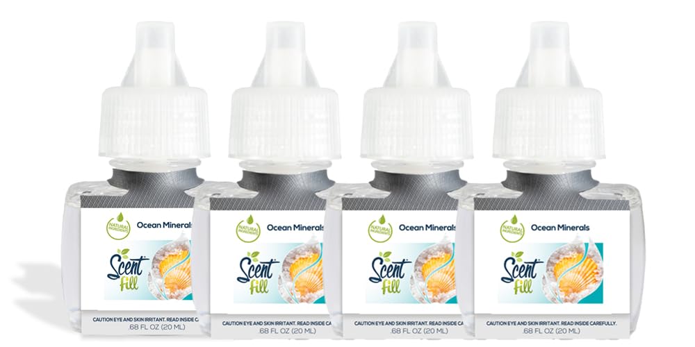 Scent Fill Ocean Minerals Plug in Air Freshener, Scented Oil Refills, 4 Plug In Refills - Air Fresheners for Home, Bathroom, Kitchen, & More - Room