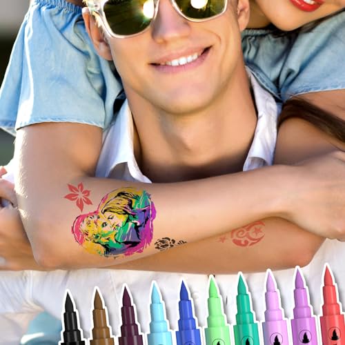 PFARRER Temporary Tattoo Markers for Skin 10 Body Markers for Kids and Adults Dual-End Tattoo Pens with Bold and Fine Lines safty ink ZYH2312111 - Image 4