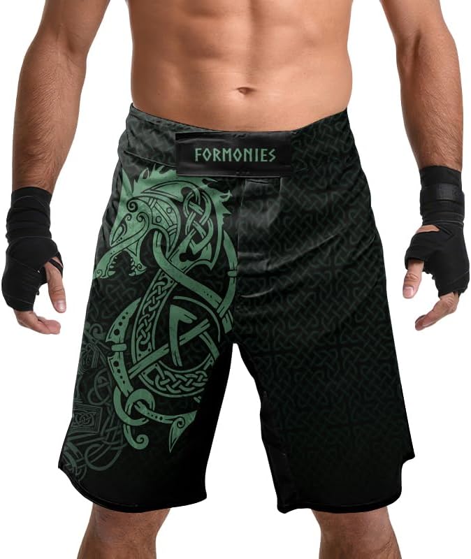 Viking Men's Fight Short MMA BJJ Training No Gi Grappling Shorts Trunks Fight Wear with Drawstring