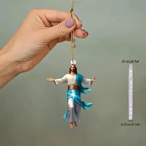 Miniatura 2 de Decoración colgante de coche retro 2D de Jesús, adorno cristiano para espejo retrovisor para fe y protección, adorno colgante de coche de fe de