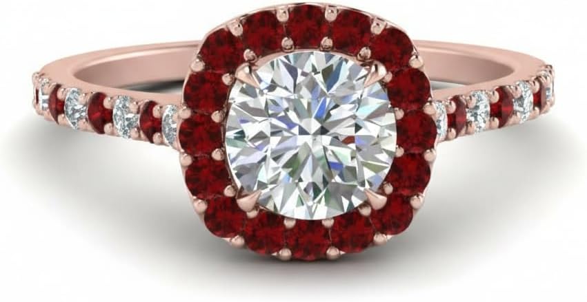 Choose Your Gemstone Pave Halo Round Diamond CZ Ring Rose Gold Plated Round Shape Halo Engagement Rings Everyday Jewelry Wedding Jewelry Handmade Gifts for Wife US Size 4 to 12