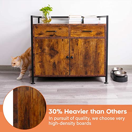 Tc-Homeny Cat Litter Box Enclosure Cabinet Storage Wooden Hidden Cat Washroom Furniture With 2 Doors, Drawers #TOP5