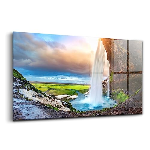 Tableau en verre coloré Seljalandsfoss 120x60cm pour décoration salon