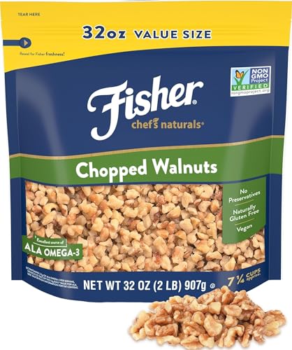 Fisher Chopped Walnuts, Unsalted California Baking Nuts, 2 lb Bulk Bag