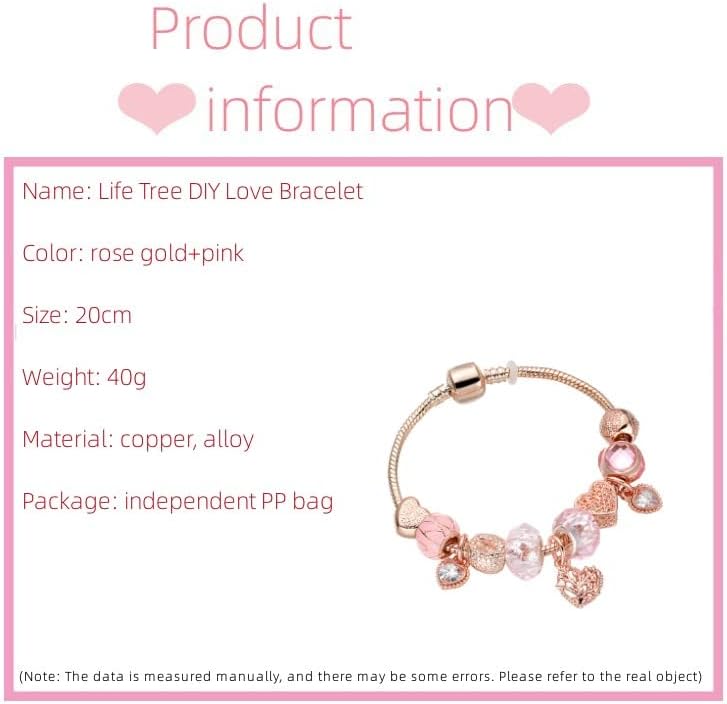 Miniatura 2 de Pulsera de árbol de la vida, pulsera de cuentas, pulsera de amor, pulsera de bricolaje, pulsera de metal, regalo de pulsera, oro rosa, Metal,