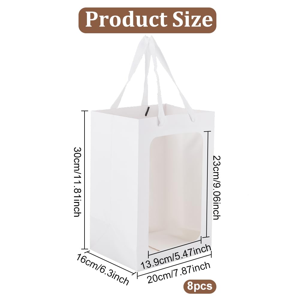 GOMAKERER 28pz Sacchetti Regalo In Carta Da, 15x9.8x5.8cm Sacchetti di Carta Bianca con Finestra Trasparente Bouquet di Fiori Borse con Manici Sacchetti Riutilizzabili per La Matrimonio Anniversario