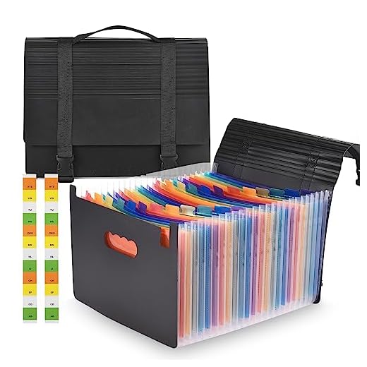 Bisofice Carpeta Acordeón A4 Carpeta Clasificadora de Documentos con asa, Carpeta de Archivos Expansible A4 Organizador de 24 Bolsillos, Mayor Capacidad,Portátil Archivadores para Oficina Escuela