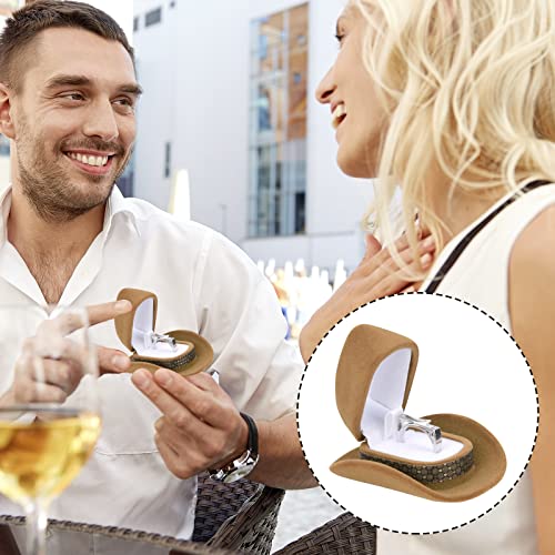 Hffg Creative Cowboy Hat Jewelry Box | Velvet Engagement Ring Earring Organizer | Western Cowboy Hat Jewelry Box (Black) #TOP5