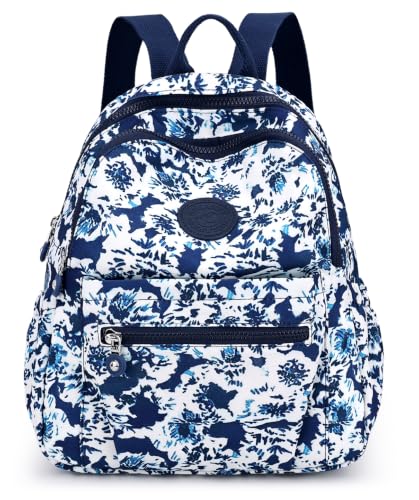 Image of Pealwel Mini Backpack Purse for Women,Small Nylon backpacks for Ladies Backpacks Women Anti Theft Travel Bag (Nave Blue Flower)