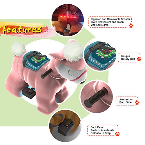 HOVER HEART Rechargeable 6V/7A Plush Animal Ride On Toy with Bottom LED Light for Kids (3~7 Years Old) with Safety Belt (Alpaca Llama)