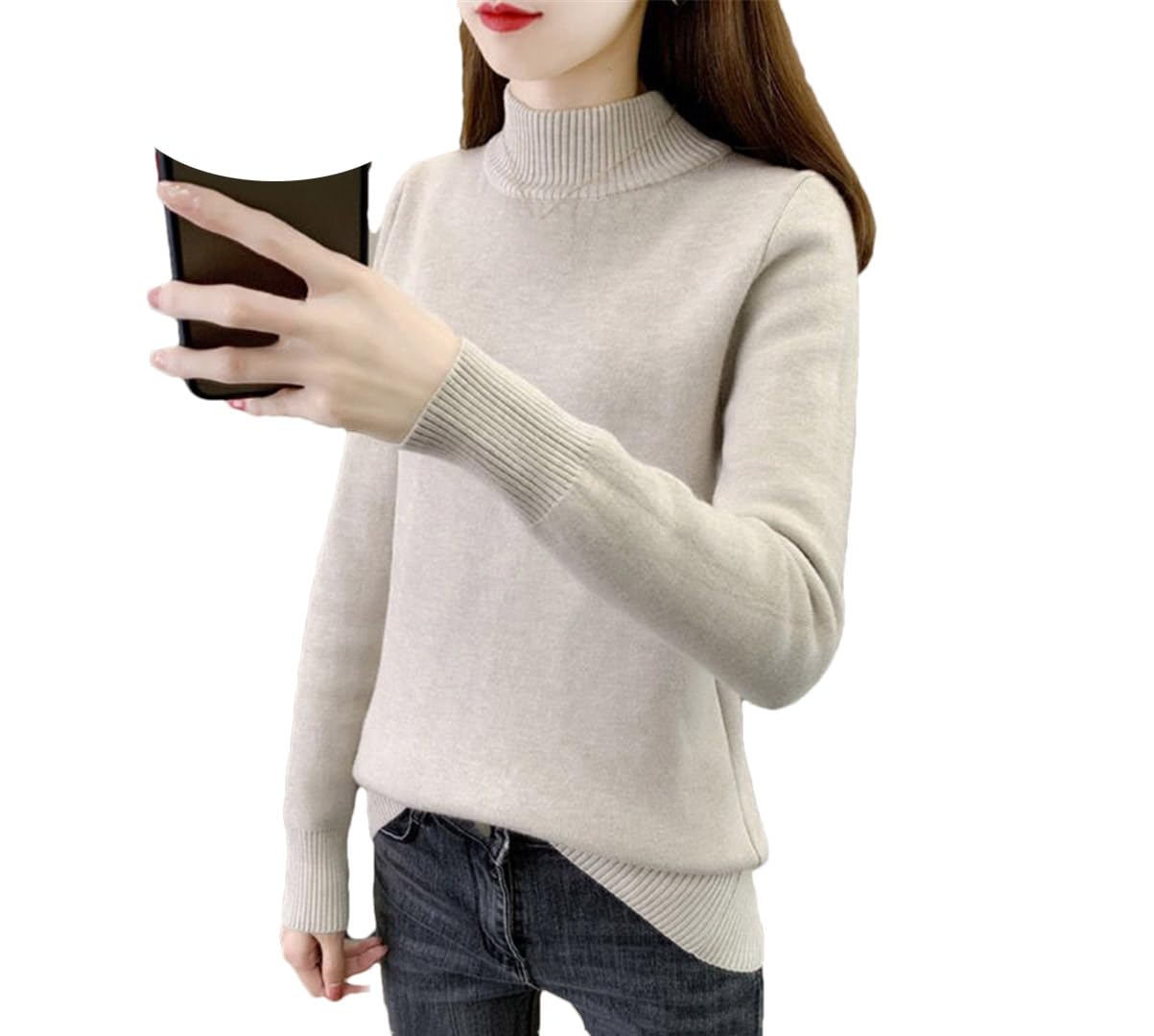 DBFBDTU Maglione da Donna A Collo Finto, Maglieria Casual, Top A Maniche Lunghe in Tinta Unita, Pullover Addensato Caldo