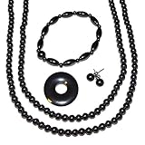 Chakrazuordnung: 1. Chakra Hämatit 5-teiliges Schmuck Set 6 u. 8 mm Ø Kugel 2 x Kette 1 x Armband 1 x Donut 1 x Ohrstecker (4777)