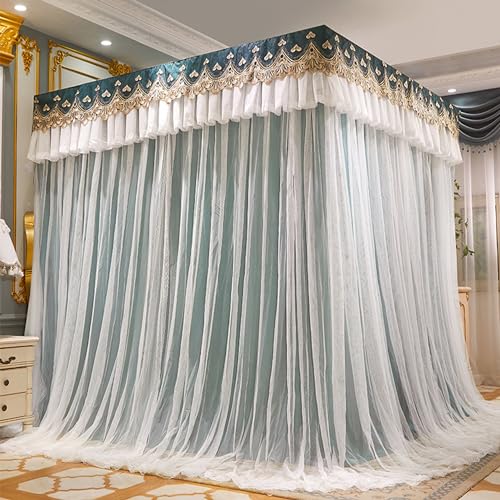 Cortina de cama con dosel elegante de encaje doble capa para dormitorio sofisticado matrimonial 3