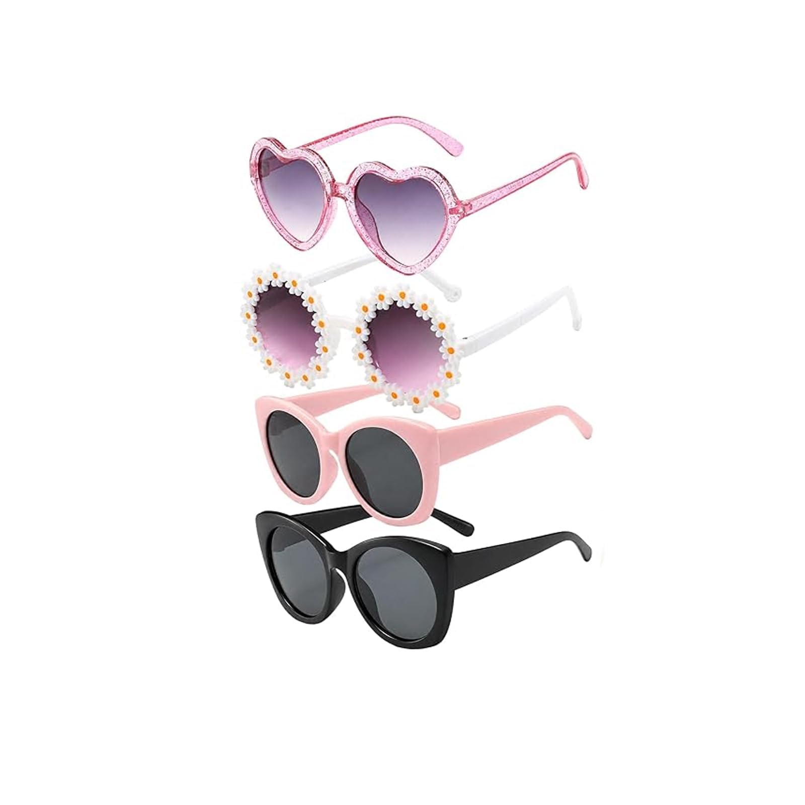 4-Pack Fashion Sunglasses for Outdoor Activities and Beach Vacations, Kids Sunglasses Girls, Toddler Sunglasses 2-3 Years, Childrens Sunglasses with Eye Protection, Birthday Parties and Holiday Celebr