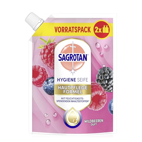 Sagrotan Handseife Nachfüller Brombeere und Waldfrüchte – Feuchtigkeitsspendend und stark gegen Bakterien – 6 x 500 ml Handseife – Ansicht 2