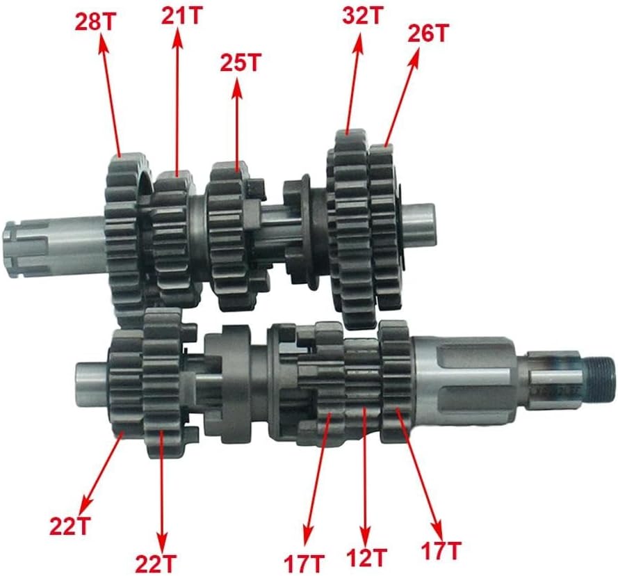 CB250 Main Counter Shaft 4 Front+1 Reverse Gear Transmission Gear Box Compatible with 250CC Water Cooled ATV Quad Engines