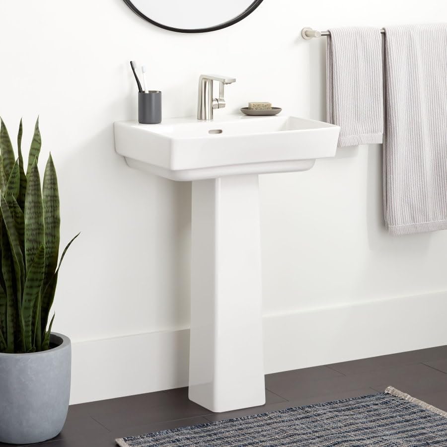 Signature Hardware 539973 Pentero 23" Fireclay Pedestal Bathroom Sink Only with Single Faucet Hole