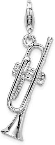 Miniatura 3 de Colgante de trompeta pulida de plata de ley 925 maciza con cierre de langosta (0.433 in x 1.850 in), Plata esterlina, 0