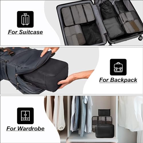 Image of 7pcs Set Luggage Carry On Suitcase Packing Cubes (Black)