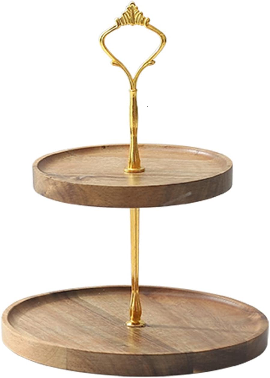 Tiered Stand Tower Wooden Multi-Layered Fruit Plate, Table Organizer with Metal Stand, Candy Plate for Afternoon Tea Dinner Party Big Birthday Tiered Tray Stand Dessert Tree Tower(Size:L,Color:Gold)