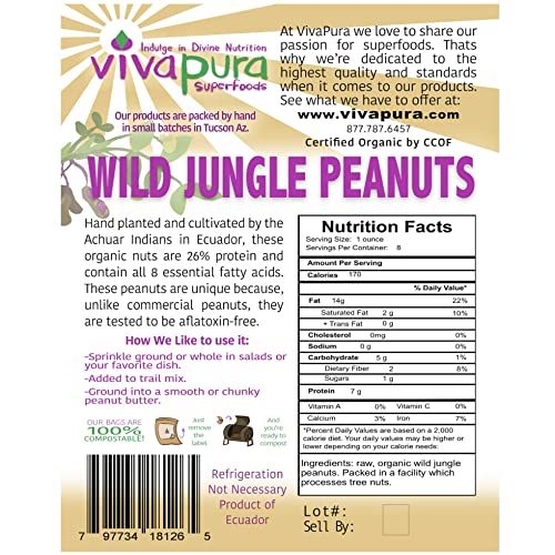 Vivapura Superfoods Organic Wild Jungle Peanuts, 8 Oz - Raw | Vegan | Keto | Resealable Pouch (Pack Of 1) #TOP4