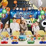 Sports Birthday Party Decorations Includes Banner, Backdrop, Foil & Latex Balloons, Cake & Cupcake Toppers, Honeycomb Centerpieces for Boy Sports Themed Party Decorations - Image 5