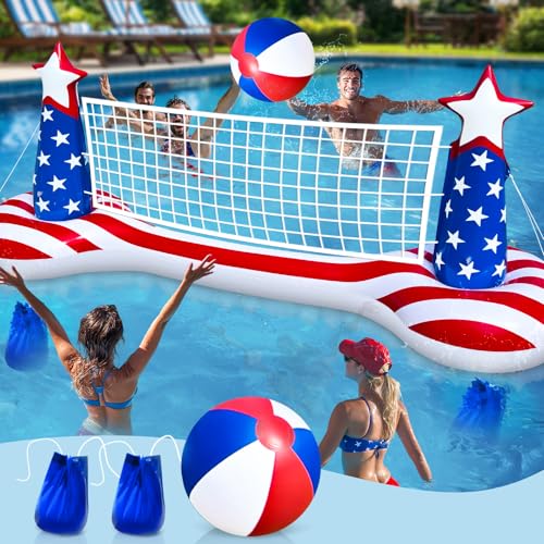 Large Inflatable Pool Games Volleyball Net Pool Float Set with 9