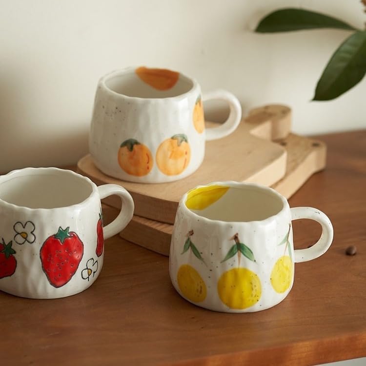Coffee Mug 12oz Summer Cute Ceramic Cup with Handpainted Fruit Pattern, Lemon Tea Cup Gift for Coffee Lover, Birthday Gift for Latte Milk - Image 3