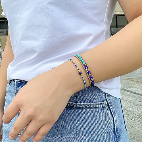 Image of KELITCH Turquoise Beaded Wrap Bracelets Bangle Handmade Charm Chain Strand Bracelet For Women