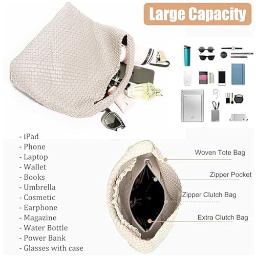 Image of Geelyda Woven Tote Bag for Women with Purse, Fashion Shoulder Hobo Underarm Bags, Large Woven Handmade Work Commuter Day Bags
