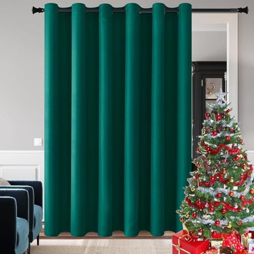 Image of DWCN Blackout Curtain Panel for Bedroom -Christmas Thermal Insulated Energy Saving Grommet Blackout Drapery for Patio Door, Room Divider Big Long Curtain, Hunter Green, W100 by L84, 1 PC