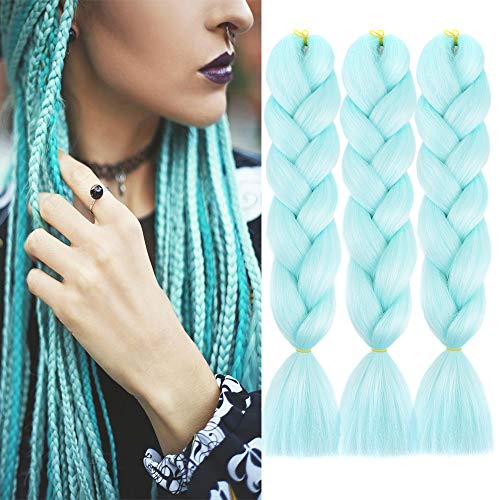 Ombre Braiding hair 24 inch 100g Crochet Braids Kanekalon Synthetic Braiding Hair Extension (24inch,3Packs, Light Green)