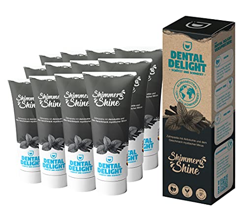 DENTAL DELIGHT Shimmery Shine | 12x dentifrices au charbon actif et goût menthe | végan, climatiquement neutre et sans microplastiques Cover