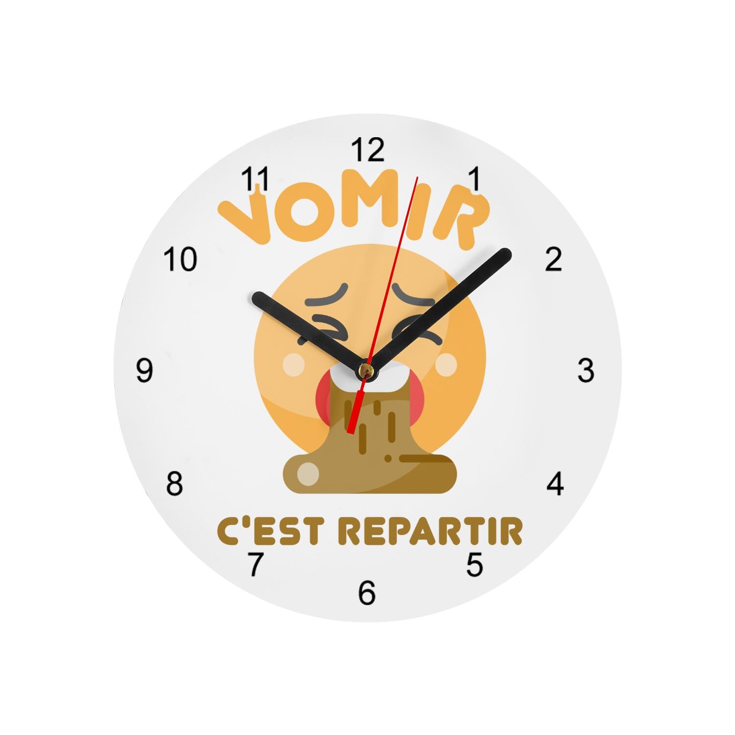 Horloge murale en verre blanc 20cm Vomir c'est repartir Fabulous fête