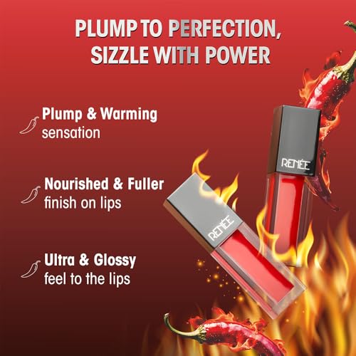 Image of RENEE Hot Sauce Plumping Lip Gloss - Hot Red Tobasco, Ultra Glossy Finish, Lightweight & Nourishing, for Fuller Juicy Lips, Jojoba Oil, Sweet Almond Oil & Vitamin E Infused