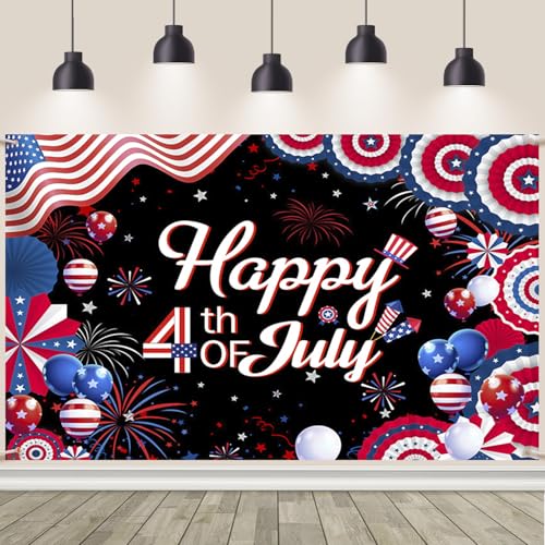 Image of AIBIIN Happy 4th of July Backdrop Fourth of July Banner 4th of July Decorations Patriotic Backdrop for Photography Independence Day Party Decorations Supplies 94.48 x 70.8 Inc