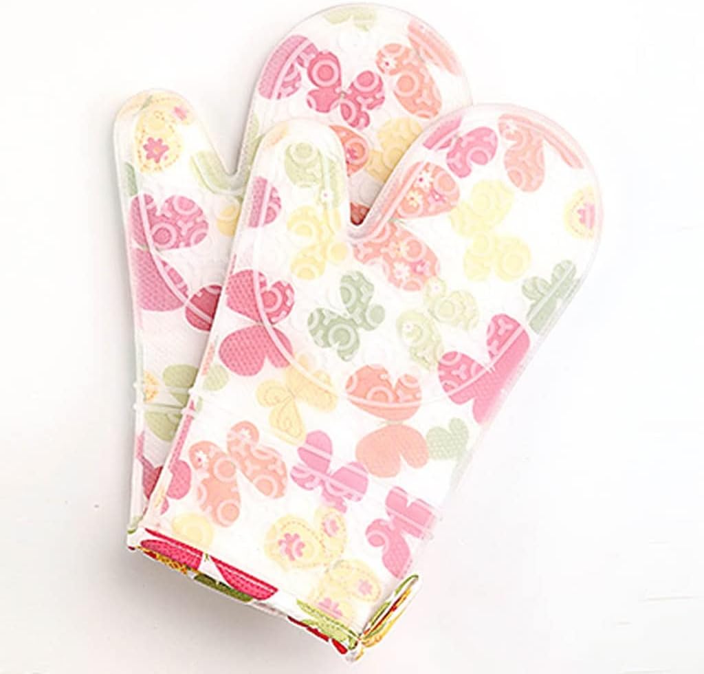 Heat Resistant Silicone Oven Mitts with Cotton Lining Non-Slip Cooking Grill Glove Oven Pot Holder Kitchen Baking