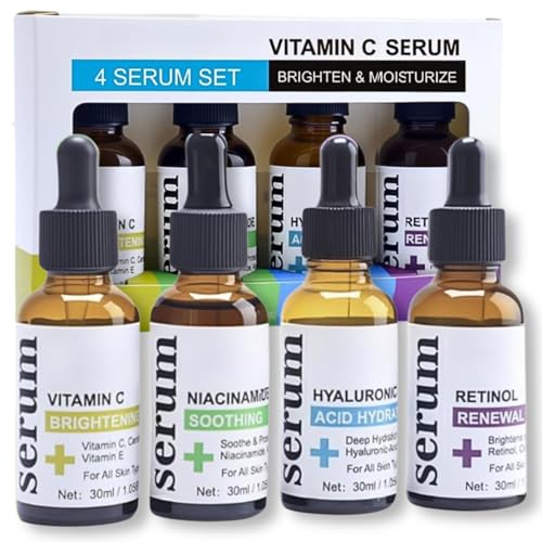 4PCS Anti-Aging-Serum Set with Vitamin C, Retinol and Hyaluronic Acid - Lightening Spots and Brightening Skin Tone, Boost Skin Collagen, Skin Care Sets & Kits W, Gifts for Women