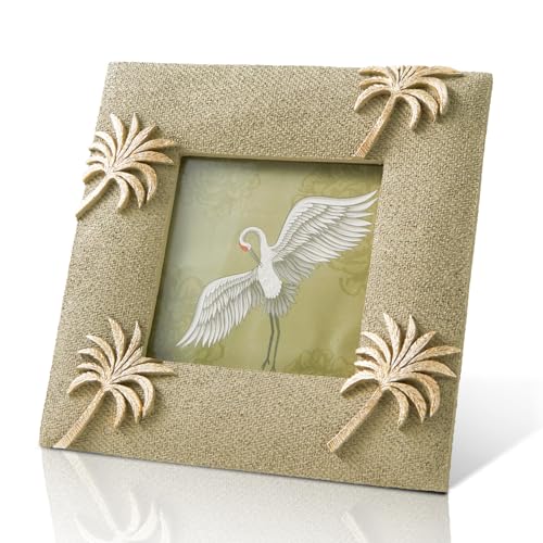DN DECONATION 4x4 Picture Frame &ndash; Photo Frame with 3D Gold Coconut Trees, Vintage Small Resin...