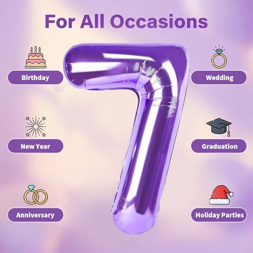 Image of Number Balloons for Birthday Decorations - 40 Inch Large Party Balloons 7, Purple Foil Number Balloons for Boys Girls, Balloons for Party Supplies