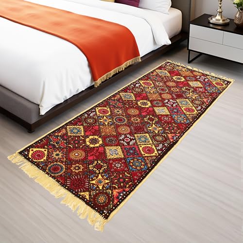 Image of Kuber Industries 2x6 Feet Shaneel Bed Side Runner for Kitchen | Easy to Clean & Multipurpose Runner for Home, Bedroom & Living Room | Rangoli Print - Multi Colour