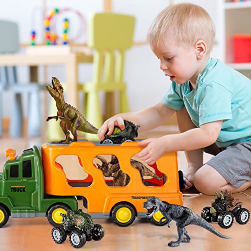 Temi Dinosaurs & Truck Toys For Kids 3-5 Years, Transport Car With 3 Dino Figures & 3 Monster Cars, Friction Toy Vehicle In Carrier Truck With Light & Sound, Toddler Play Gift Set For 2 3 4 6 Years #TOP6